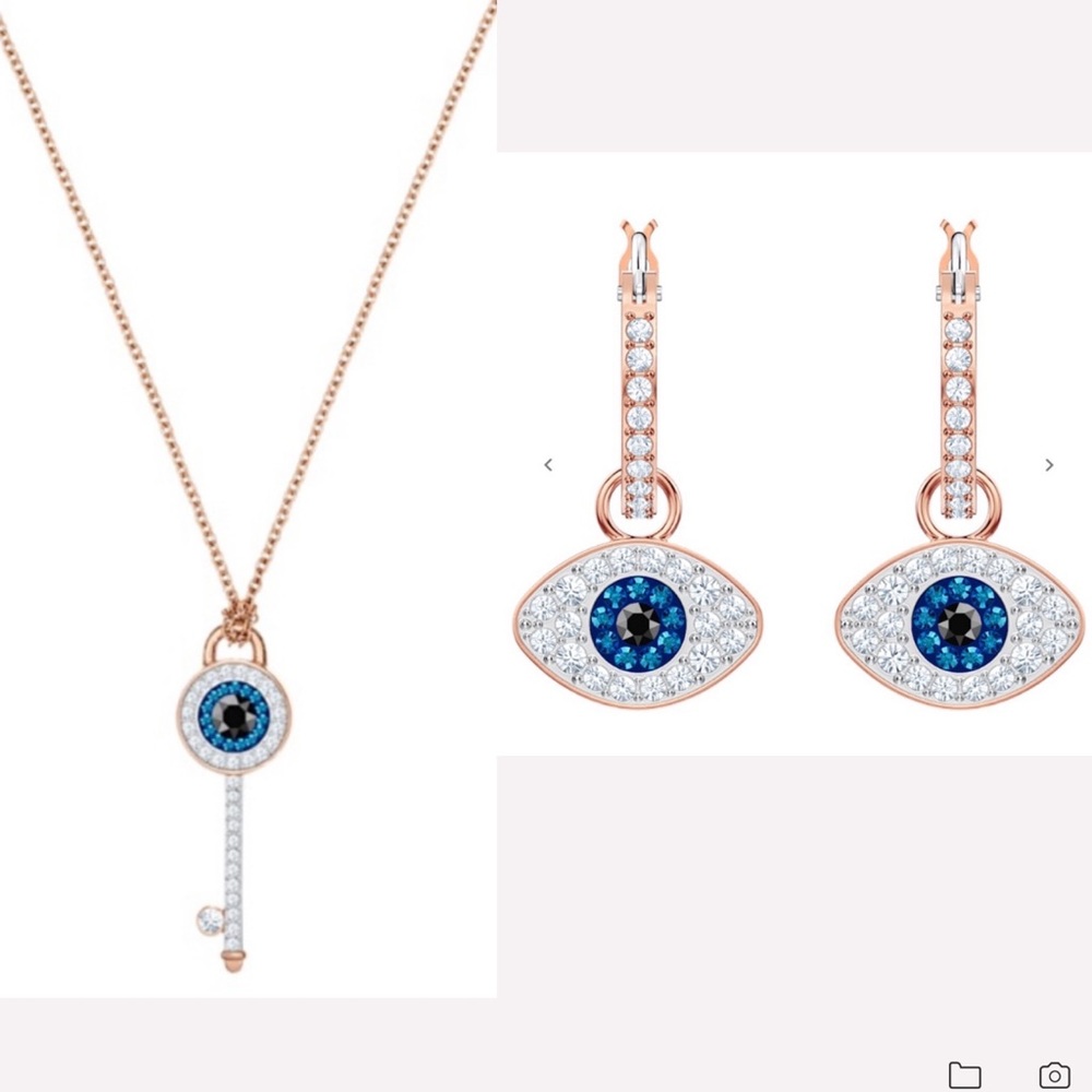 NEW Swarovski Evil Eye Earrings and Necklace Set